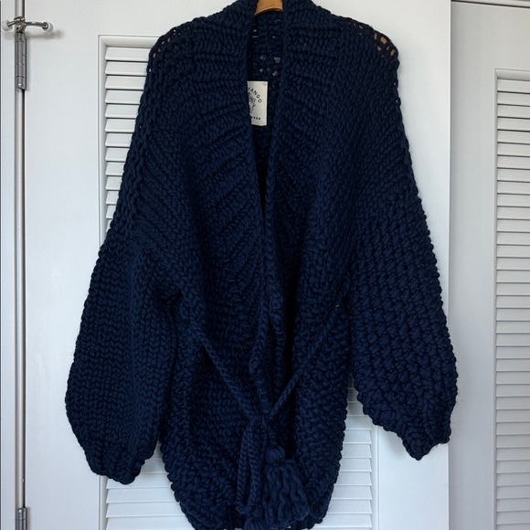 Loopy Mango Navy Chunky Knit Heavyweight 100% Merino Wool Cardigan Size S/M!